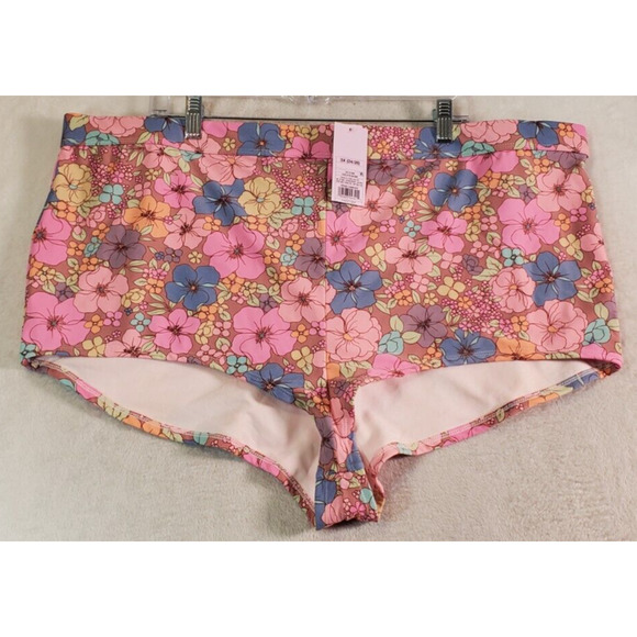 Wild Fable Swim Bottom Womens Size 3X Pink Multi Floral High Waist Elastic Waist - Picture 1 of 9